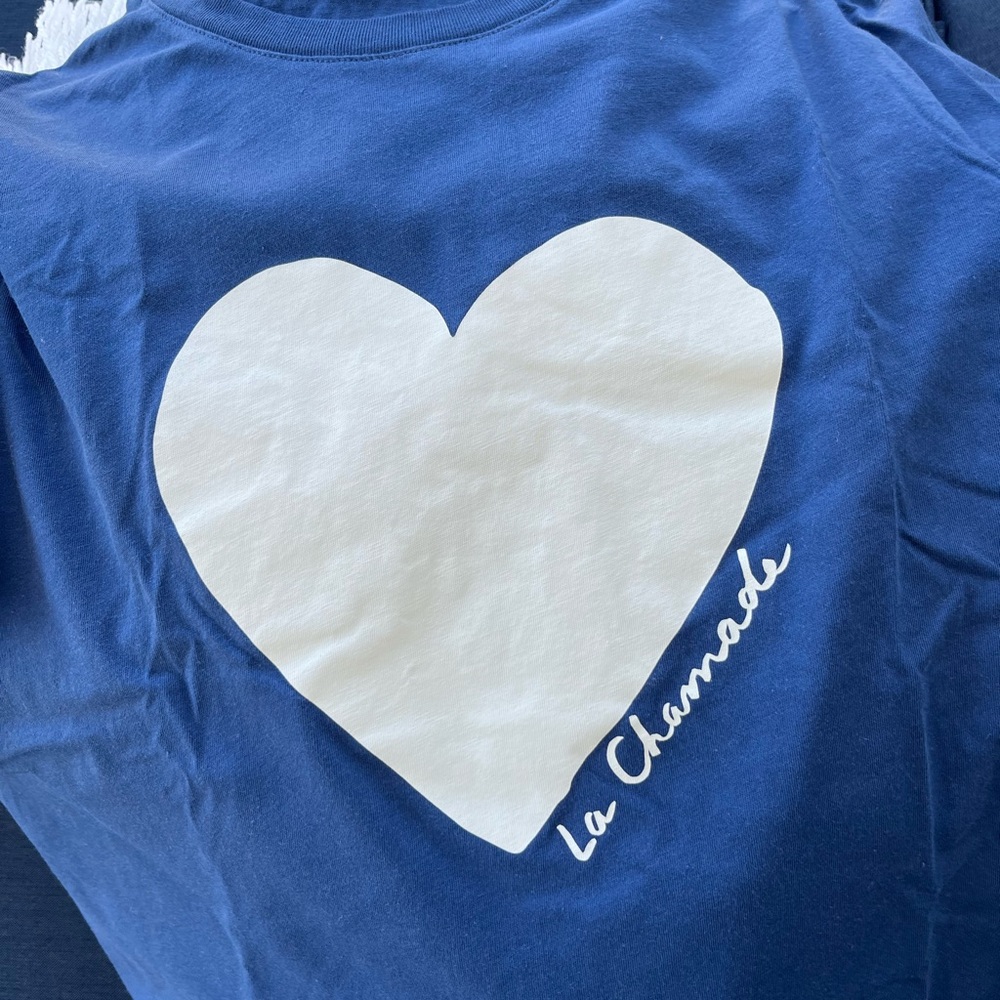 Sezane Navy Blue Short Sleeve Tee with White Heart Graphic - Picture 3 of 3
